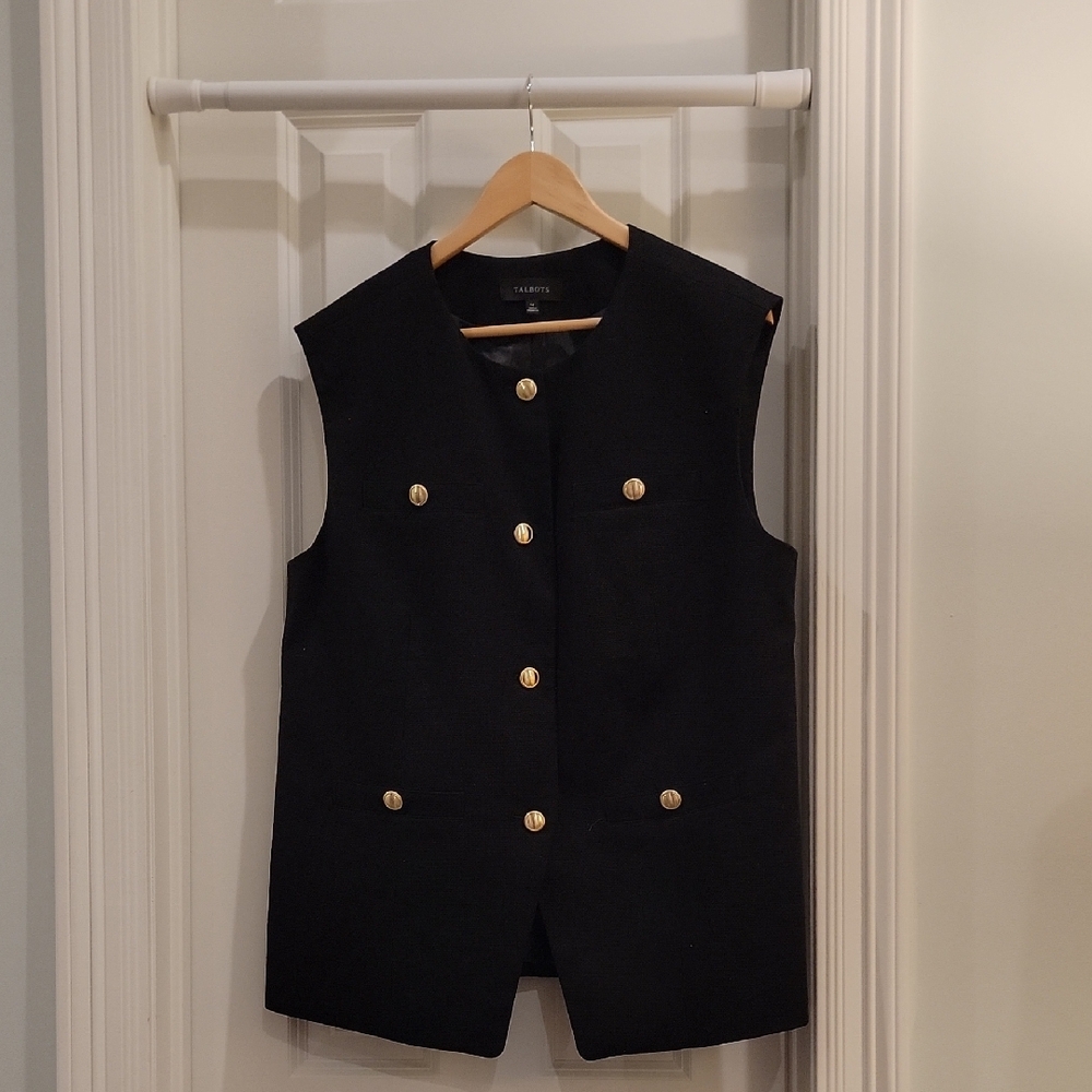 Black Sleeveless Jacket with Gold Buttons